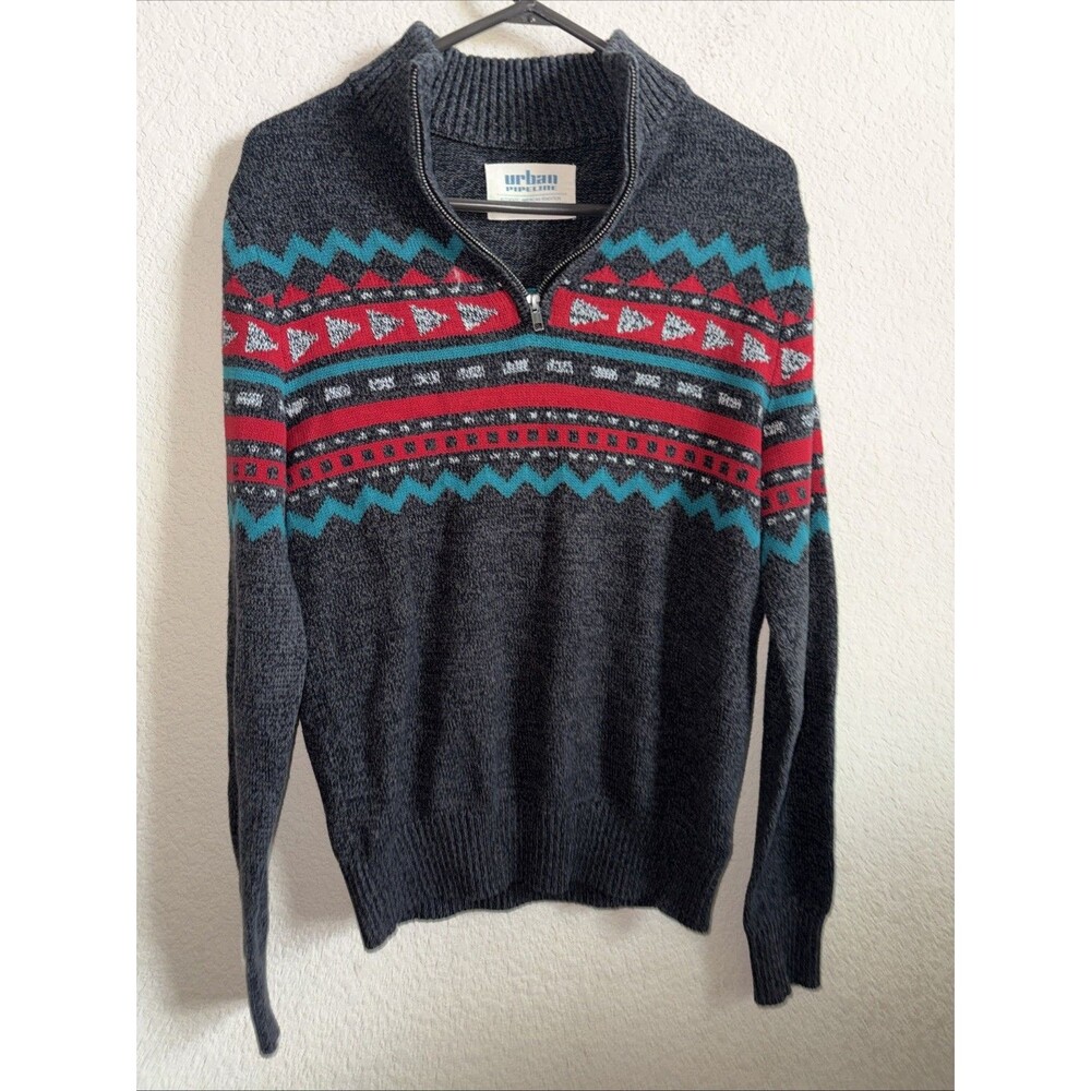 Mens Western Aztec Sweater 1/4 Zip Small Knit Geometric Southwest Urban